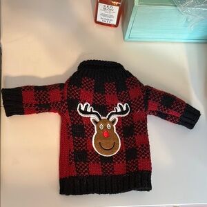 Wine Red and Black Plaid Sweater with Reindeer